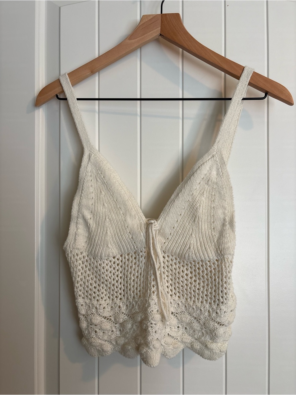 Pull&Bear Cream Knit Crochet Tie-Front Cami